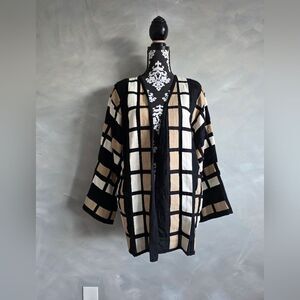 Vintage Yak Magik Cotton Quilted Jacket Oversized Black White Taupe Kimono M